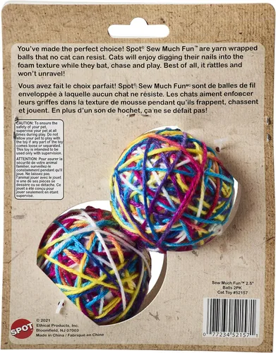 Vista 2 de SPOT Ethical Products Sew Much Fun - Juguete para gatos, 2.5 pulgadas, paquete de 2, multicolor