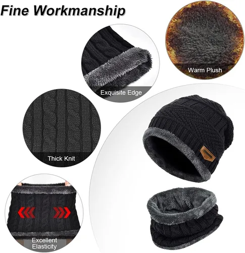 Vista 3 de Winter Hat Scarf Glove Set - Fleece Warm Knit Neck Warmer Beanie Cap Mittens