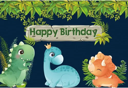 Vista 3 de Fondo de cumpleaños de dinosaurio de dibujos animados de 5 x 3 pies, fiesta temática de dinosaurios, fiesta de baby shower, fondo de fotografía