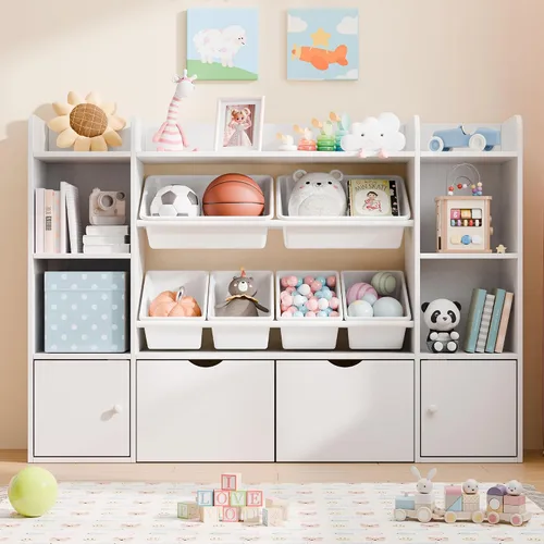 Vista 8 de Xilingol Organizador de Almacenamiento de Juguetes para Niños con 6 Cajones Desmontables, Organizador de Juguetes de 4 Niveles con 6 Compartimentos
