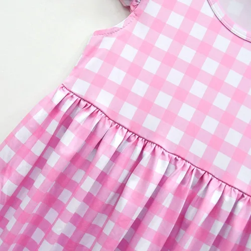 Vista 6 de ODASDO Vestido de cuadros rosa para niñas, disfraz de Halloween de los años 50, vestido a cuadros para fiesta de cumpleaños, sombrero y lazo