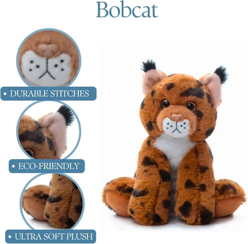Vista 6 de The Petting Zoo Peluche Bobcat, regalos para niños, animales salvajes del zoológico Onez, juguete de peluche Bobcat de 9 pulgadas
