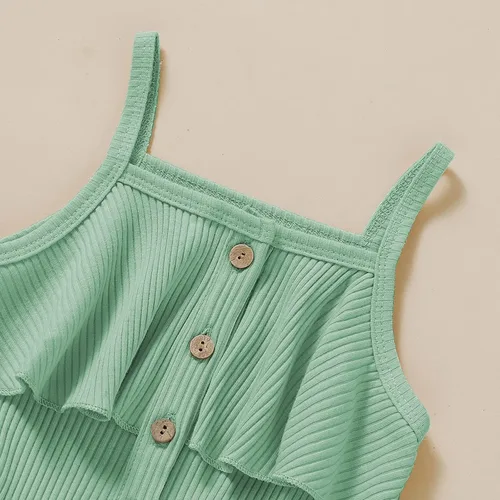 Vista 4 de Ropa de niña para bebé, ropa sin mangas, lindo halter mameluco de una sola pieza, conjunto de ropa de verano 1-5T