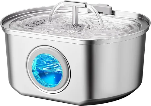 Vista 11 de Fuente de agua para gatos de acero inoxidable - Fuente de agua para mascotas para gatos en interiores - Dispensador automático de agua de 2.2L/74oz