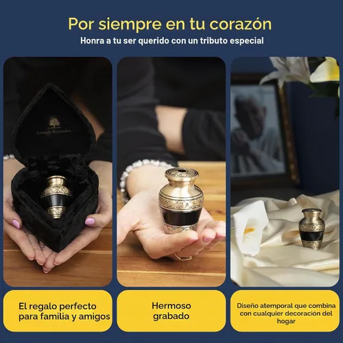 Vista 5 de Mini urnas para cenizas humanas de recuerdo – Caja de latón dorado y terciopelo de chenilla con forma de corazón