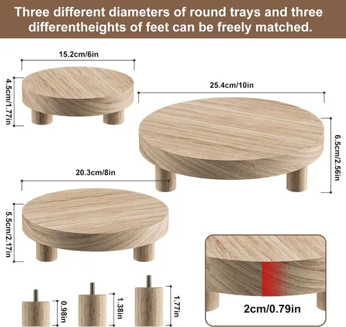 Vista 4 de 3 Piezas Soporte de Madera para Plantas Interior Exterior, Elevador Redondo de Madera para Decoración 6/8/10" Taburete de Madera Soporte