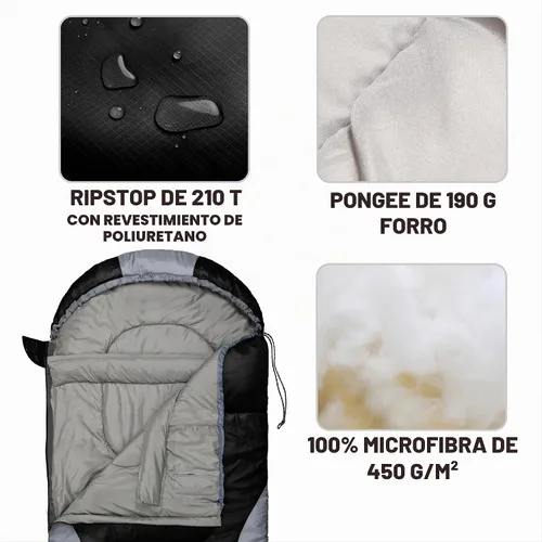 Vista 6 de Sacos de dormir de invierno de 0 grados para adultos, camping en Negro
