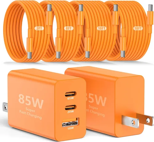 Vista 20 de Susnwere - Cargador de pared USB C de 85 W para Samsung S26 Ultra, 3 puertos de 100 W PD rápida 3.0 tipo C carga con cable USB C de 3/6/10/10 pies