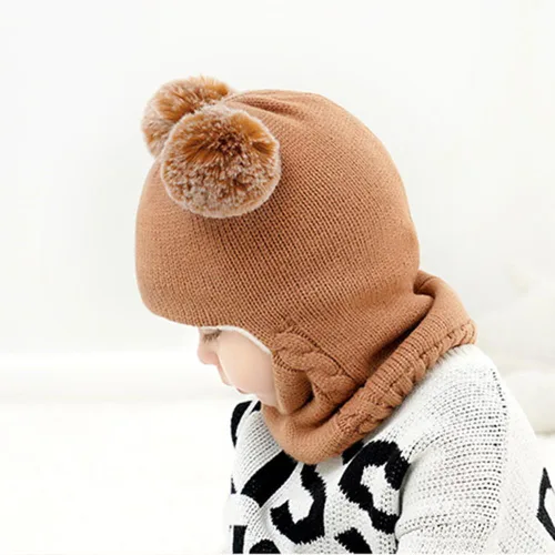 Vista 4 de Gorro de invierno de punto para bebés y niñas pequeños, bufanda con orejeras y capucha con forro polar