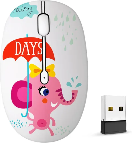 Vista 18 de FMOUSE Bonito mouse inalámbrico, Bluetooth y modo dual de 2.4 GHz con receptor USB, clic silencioso, alimentado por batería AA, para niños, Niña