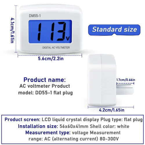 Vista 4 de Monitor de prueba de voltaje, enchufe plano de EE. UU., CA 80-300 V, LCD, voltímetro digital, voltímetro de potencia, medidor de prueba de voltaje