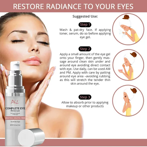 Vista 4 de Tratamiento de ojeras para debajo de los ojos, combate la hinchazón, las arrugas y las bolsas, gel natural iluminador de ojos para debajo