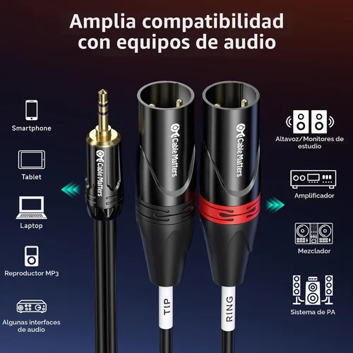Vista 5 de Cable Matters Cable TRS a 2 XLR de 0.1 in, macho a macho, 3 pies