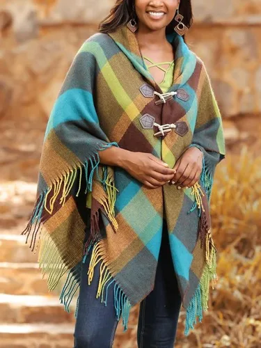 Vista 19 de Moss Rose Chal de viaje para mujer, capa tipo poncho de frente abierto para otoño e invierno