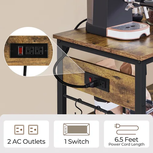 Vista 4 de Yaheetech - Carrito de isla de cocina con toma de corriente, 3 estantes, color marrón rústico 40 Inches Rolling Kitchen Island With Storage,3-Tier