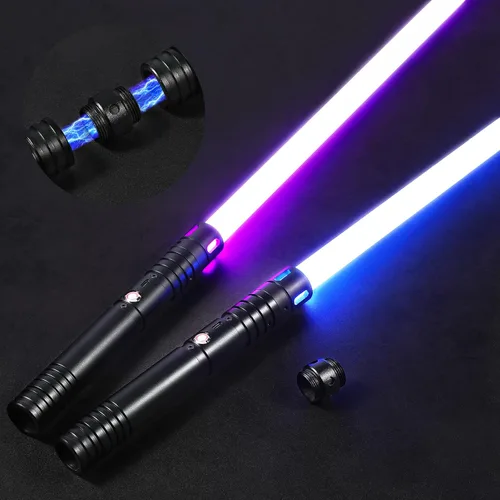 Vista 7 de Sable de luz 2 en 1 con mango de aleación de duelo, 15 colores RGB con 4 modos, 6 efectos de sonido, sable de luz desmontable recargable por USB