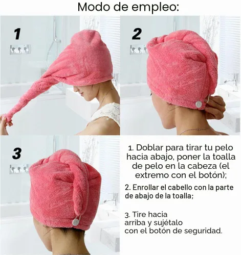 Vista 9 de YYXR Toalla de secado de pelo de microfibra ultra absorbente torsión turbante de pelo de secado Cap Envoltura para el cabello Púrpura