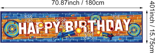Vista 2 de Cartel de fiesta de batalla de dardos con texto en inglés «Happy Birthday»