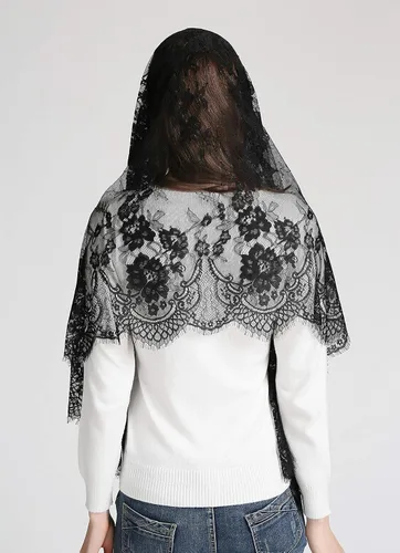 Vista 23 de Bufanda de encaje floral vintage de pestañas capilla velo mantilla infinito latino masa S04