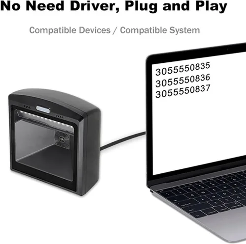 Vista 4 de Escáner de código de barras de manos QR 2D, escáner automático de código de barras QR 2D de pantalla grande, lector UPC de escaneo omnidireccional