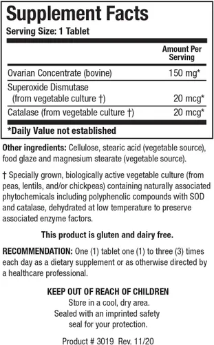 Vista 2 de BIOTICS RESEARCH Cytozyme O Tejido ovárico bovino crudo, apoya la salud femenina, SOD, catalasa, potente actividad antioxidante, 60 tabletas