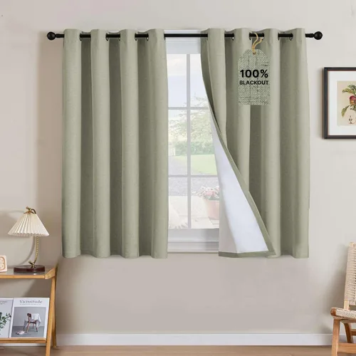 Vista 207 de H.VERSAILTEX Cortinas 100% opacas con aislamiento térmico, texturizadas, de lino, con bloqueo completo de calor y luz, para sala de estar y Negro