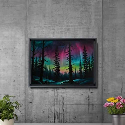 Vista 5 de Aurora Borealis, Northern Lights Art, framed canvas print, snow capped mountain landscape art, synthwave vaporwave, Decor Canvas, Decor