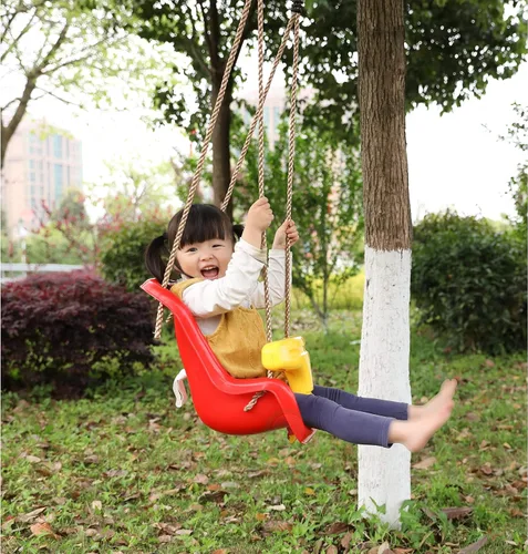 Vista 3 de Asiento de columpio de plástico rojo para bebés y niños pequeños con columpios de cuerdas colgantes