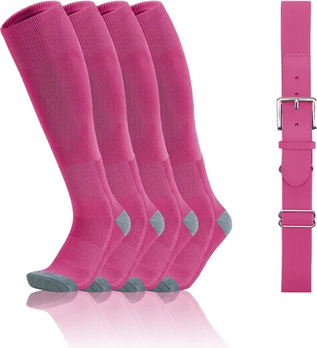 Vista 9 de QBK Conjunto combinado de calcetines y cinturón de béisbol para niños pequeños de 2 a 16 años (2 pares de calcetines y 1 cinturón)