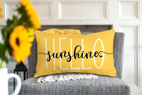 Vista 4 de 4TH Emotion Hello Sunshine - Funda de almohada lumbar amarilla de granja para decoración de primavera y verano, funda de cojín para sofá, lino