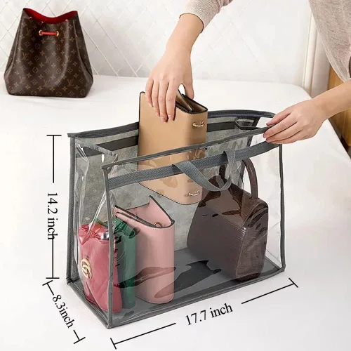 Vista 2 de fazhongfa 6 bolsas para el polvo para bolsos, organizador de almacenamiento de bolsos transparentes, no tejidas, bolsa colgante con cremallera y asa