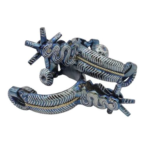 Vista 2 de M-Royal Saddles Espuelas Azul Molino Rayas Serpiente Espuela Charro Mexicano