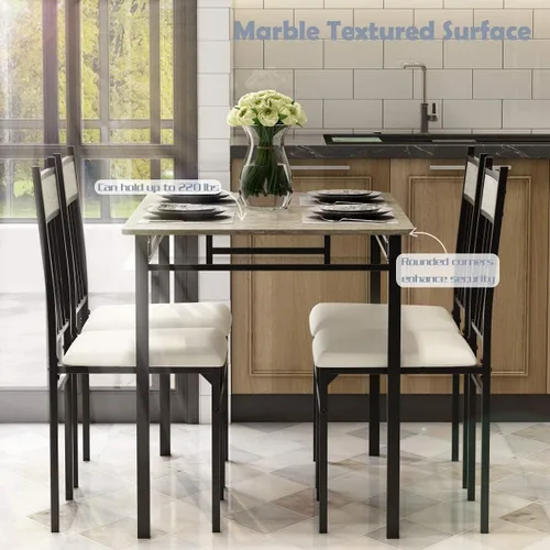 Vista 6 de Tangkula Juego de mesa de comedor de cocina de 5 piezas, el juego de mesa y sillas modernas incluye 1 mesa rectangular y cuatro sillas de respaldo