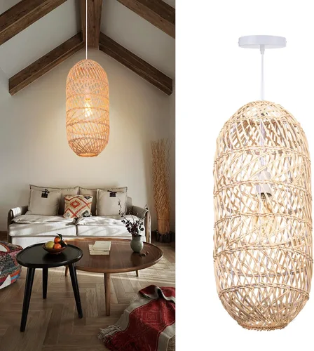 Vista 6 de Arturesthome Lámpara colgante de 1 luz de ratán natural, pantalla de lámpara colgante tejida, lámpara de techo colgante, lámpara colgante hecha a