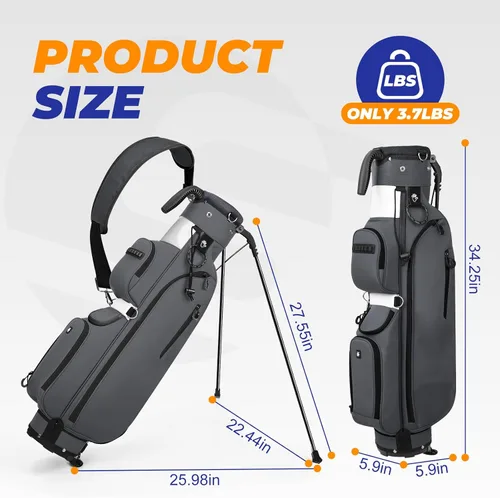 Vista 4 de Bolsa de golf con soporte, ligera, Par 3, con divisores de 3 vías, Oxford 900D resistente a la intemperie, 1.7kg, compacta pero espaciosa