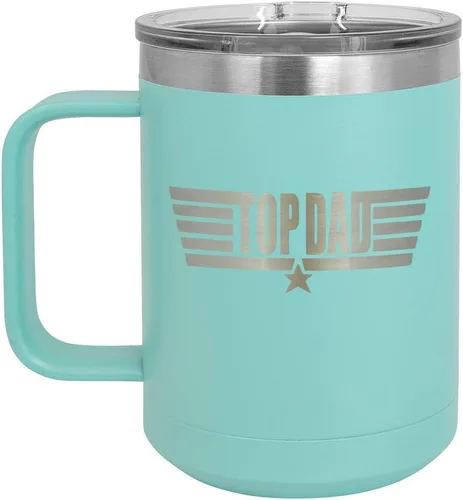 Vista 17 de TOP DAD Taza de café negra de 15 oz con tapa deslizante Taza de café de viaje aislada Ideas de regalos del día del padre de hijo o hija