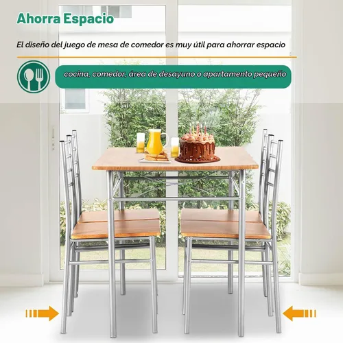 Vista 3 de Juego de mesa de comedor PayLessHere, mesa de madera y 4 sillas modernas con patas de metal, muebles rectangulares para el hogar