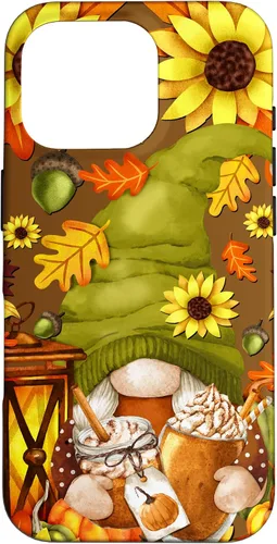 Vista 20 de iPhone 13 Pro Max Lindo gnomo de especias de calabaza con árbol de otoño hojas de otoño