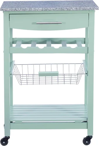 Vista 8 de Linon Isla de cocina, verde, 15.75 x 22.83 x 33.86 pulgadas Verde y granito