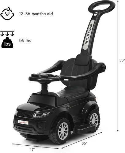 Vista 8 de HONEY JOY Cochecito Empujador con Pedal, Coche Deslizante con Manija de Empuje y Barrera Desmontable, Sonido y Luces, Almacenamiento Bajo