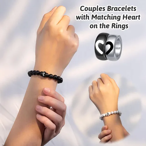 Vista 3 de UNGENT THEM Pulseras de anillo a juego para parejas, regalos para novio, marido, prometido, alma gemela, novia, esposa, día de San Valentín