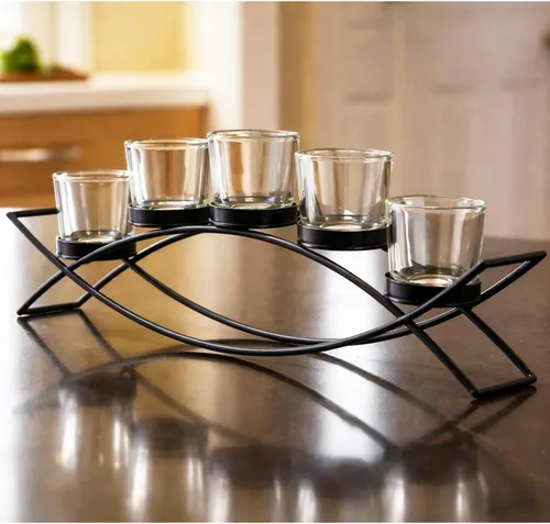 Vista 11 de Seraphic - Porta velas arqueado de hierro para decoración de centro de mesa con portavelas largo para bodas, patio, cocina, comedor y mesas de café