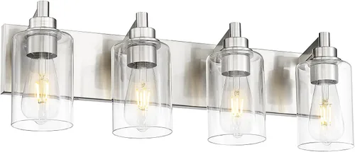 Vista 25 de Lámparas de baño, lámpara de tocador moderna de 4 luces con pantalla en forma de copa de vino de vidrio transparente, accesorios de iluminación Negro