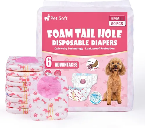 Vista 12 de Pet Soft Pañales desechables para perras, pañales para perras con agujero de cola de espuma ajustable, ultra protección, pañales para cachorros