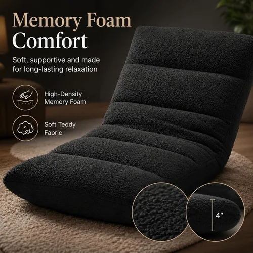 Vista 4 de Silla de suelo ajustable con espuma viscoelástica, silla plegable para juegos con soporte para la espalda, cama reclinable acolchada, tumbona
