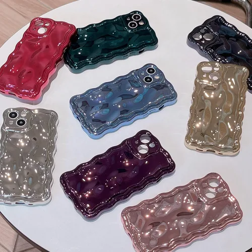 Vista 6 de Compatible con iPhone 13, funda de TPU suave a prueba de golpes con patrón de burbujas onduladas 3D plateadas cromadas para iPhone 13 (azul)