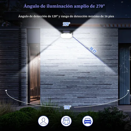 Vista 6 de Paquete de 4 luces solares de pared para exterior, 3 modos y reflector, impermeables, brillantes, 178 led con sensor de movimiento, de seguridad