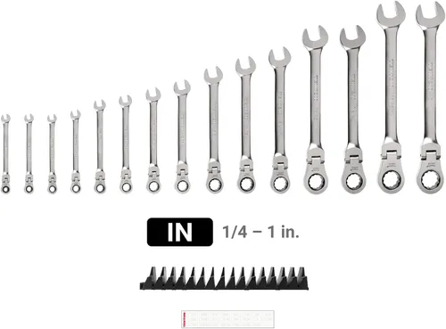 Vista 17 de TEKTON Juego de llaves combinadas con cabeza flexible de 12 puntos, 19 piezas (6-24 mm) WRC95003