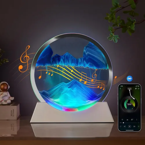 Vista 9 de Arte de arena en movimiento, decoración de movimiento líquido, lámpara de noche con altavoz Bluetooth, regulable multicolor, lámpara de arte