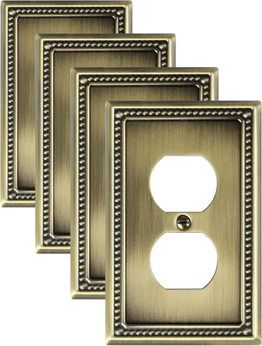 Vista 25 de Paquete de 2 Placas de Cubierta Combinadas para Interruptor de Palanca/Dúplex, Placa de Cubierta de Enchufe de Pared de Metal de Latón Antiguo